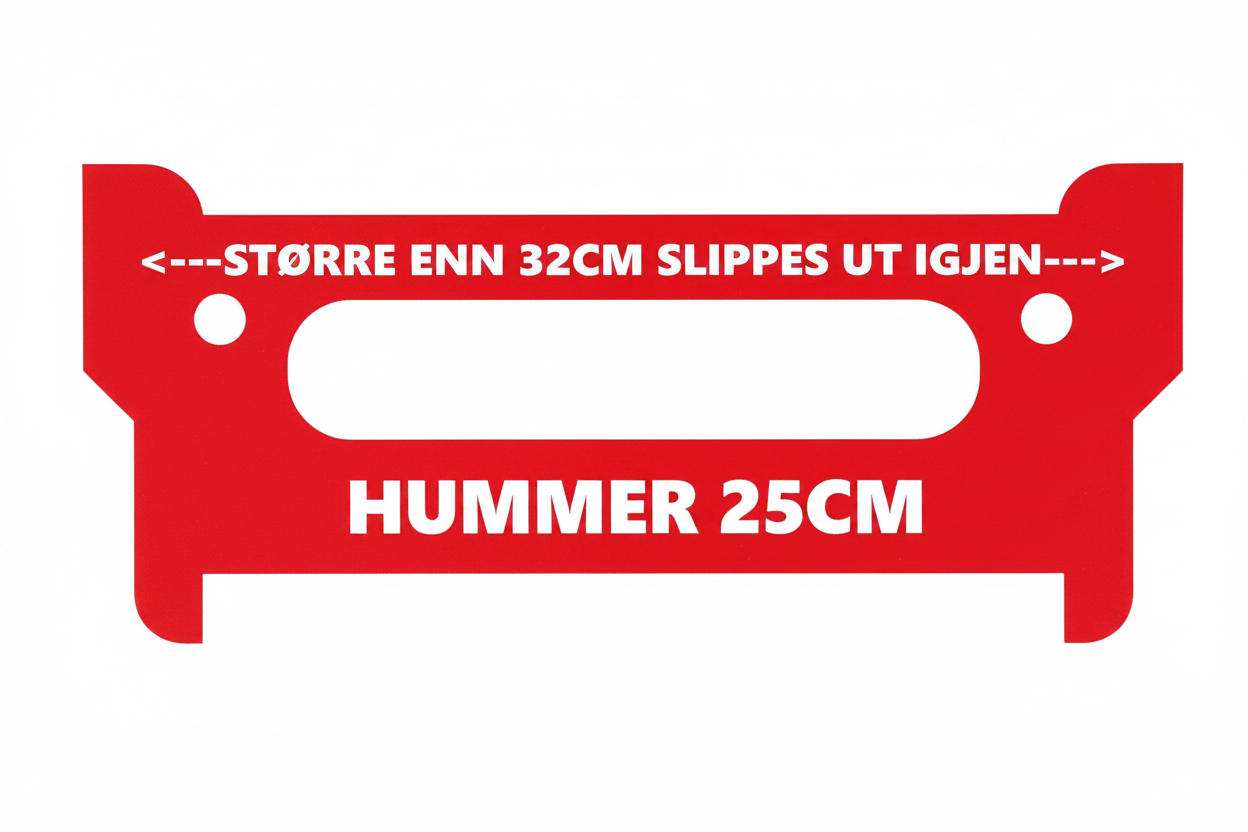 Praktisk hummermål som gjør det enkelt å kontrollere at fangsten holder minstemål på 25 cm – raskt, presist og brukervennlig.